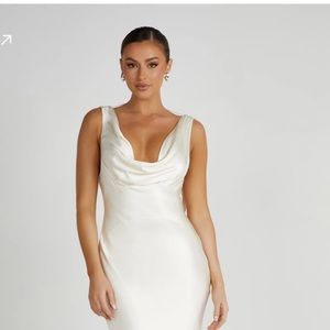 NWT Angelique Satin Cowl Back Maxi Dress size small